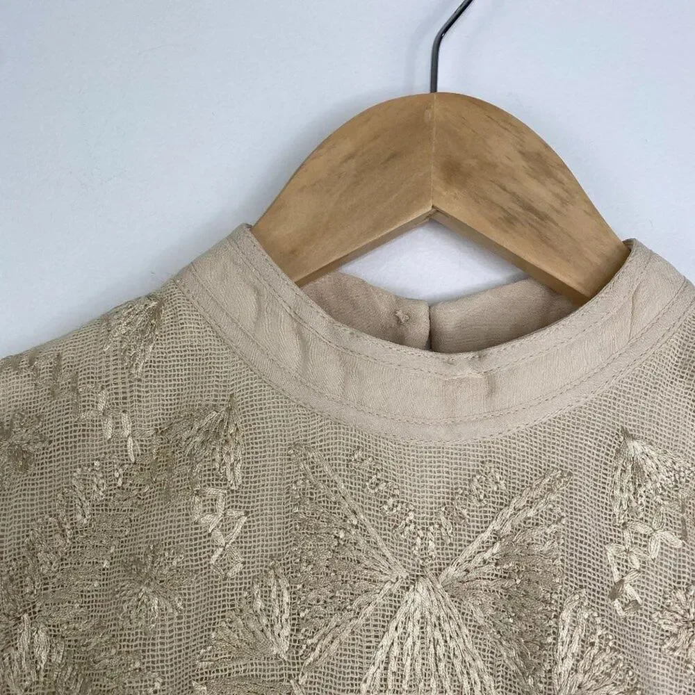 Free People Mini Boho Dress Women Size 0 Cream Embroidered Witch‎ Fairy Concert